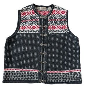 Vintage Marsh Landing Vest Womens 2X Fair Isle Knit Hook Eye 90s